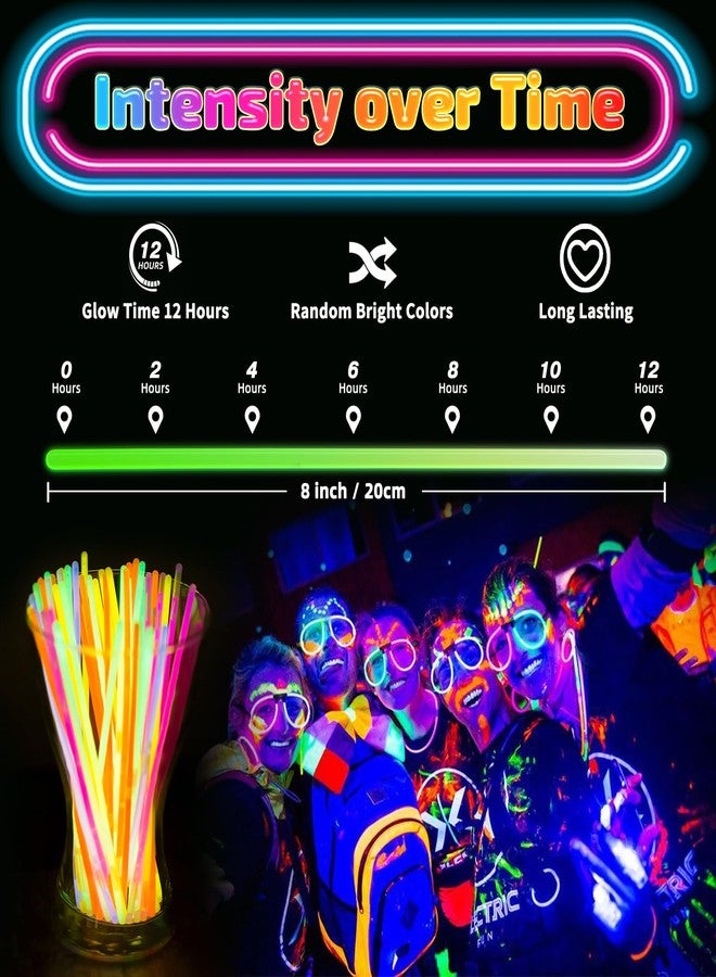 HONLYNE 200 Pcs Glow Sticks Bulk Party Pack, 8'' Glow in the Dark Party Supplies, Glow in the Dark Light Up Sticks with Connectors, Party Favors for Birthday, Concert, Raves, Halloween, Christmas - Image 3